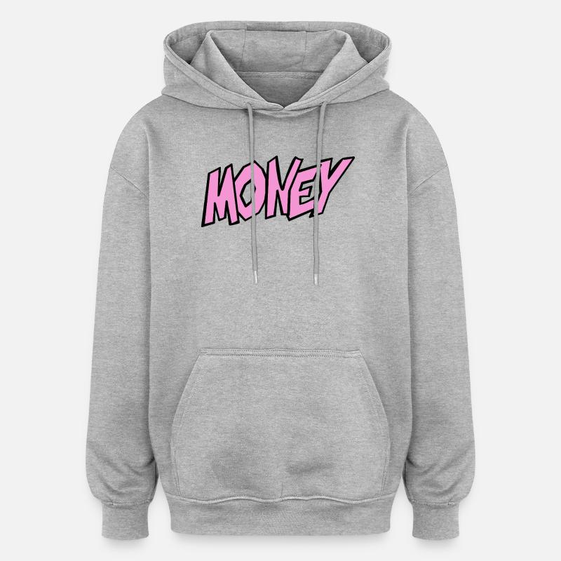 Geld-Illustration mit Lebendiger Typografie - Oversized Unisex Hoodie - Grau meliert