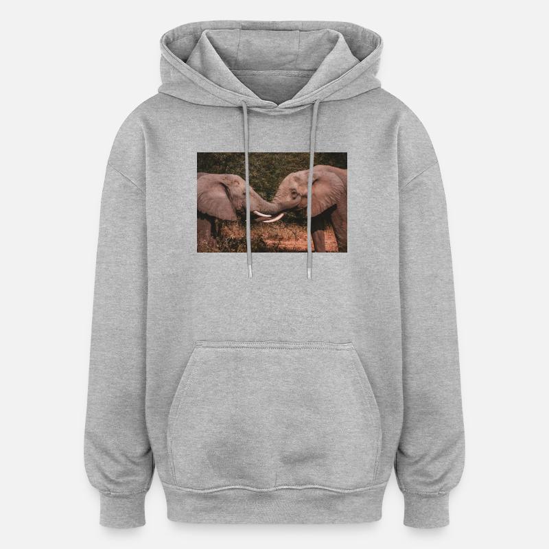 Éléphants entrelacant des trompes - Sweat à capuche oversize unisexe - gris chiné