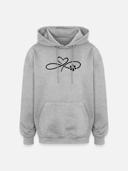 Infinity Heart with Paw Dog Cat - Oversized Unisex Hoodie - heather grey