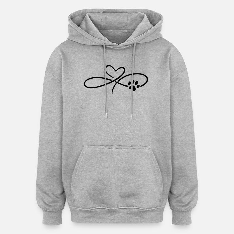 Coeur infini avec patte chat chien - Sweat à capuche oversize unisexe - gris chiné