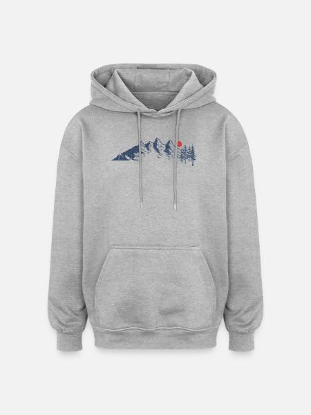 Majestic Mountain Scene with Red Sun - Oversized Unisex Hoodie - heather grey