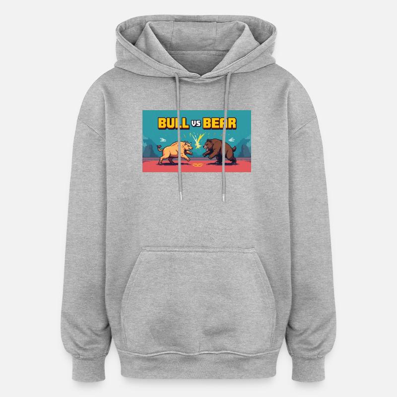 Pixel Art Kampf Stier gegen Bär - Oversized Unisex Hoodie - Grau meliert