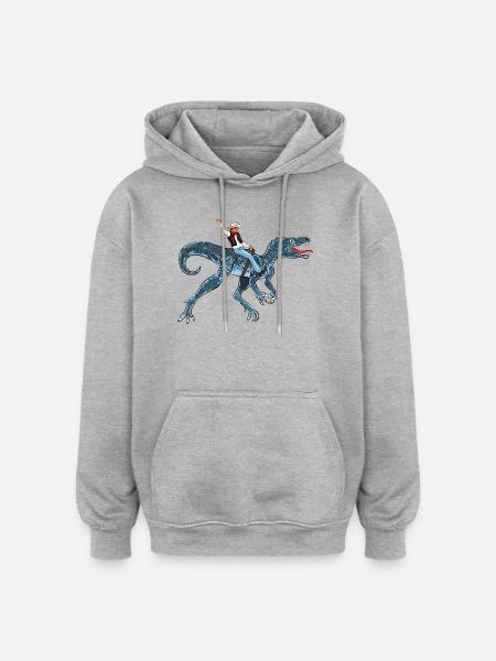 Adventurous Dinosaur Rider - Oversized Unisex Hoodie - heather grey