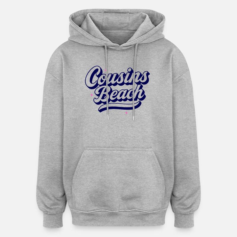 Cousins Beach - Conception de script rétro - Sweat à capuche oversize unisexe - gris chiné
