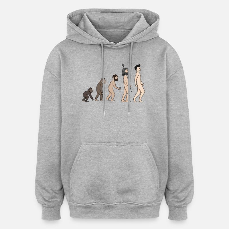 Menschheits Entwicklung - Evolution Illustration - Oversized Unisex Hoodie - Grau meliert