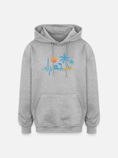 Tropical design palm trees dolphins vacation - Oversized Unisex Hoodie - heather grey