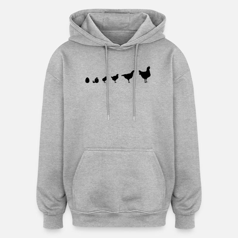 Instantané Famille de poussins, Poulet, Évolution, - Sweat à capuche oversize unisexe - gris chiné