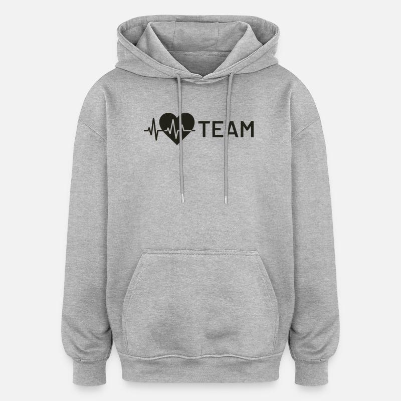 Herz-Wellensymbol mit Teamtext - Oversized Unisex Hoodie - Grau meliert