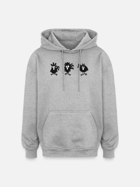 Witzige Vogelkette Illustration - Chicken friends - Oversized Unisex Hoodie - Grau meliert