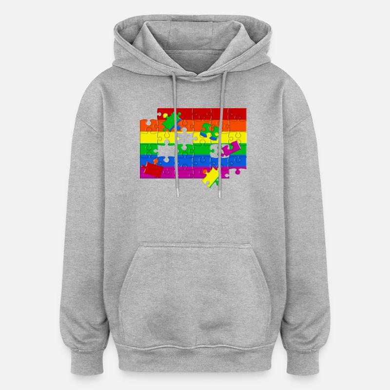 Puzzle drapeau LGTBQ+ - Sweat à capuche oversize unisexe - gris chiné