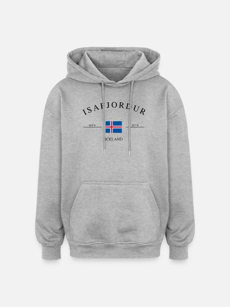 Ísafjörður Iceland – Holiday Souvenir & Gift - Oversized Unisex Hoodie - heather grey