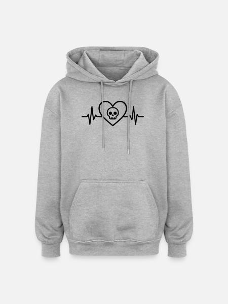 Skull Skull Halloween Heart - Oversized Unisex Hoodie - heather grey