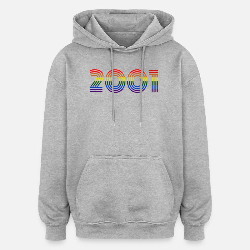Retro Regenbogen 2001 Design - Oversized Unisex Hoodie - Grau meliert