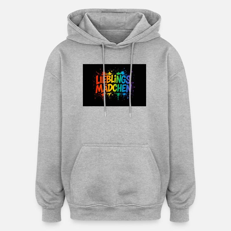 Lieblingsmädchen – Buntes Graffiti mit Farbspritze - Oversized Unisex Hoodie - Grau meliert