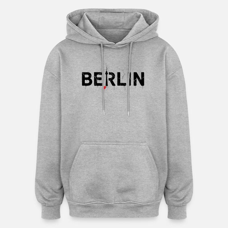 Berliner Skyline mit Blitz und Herz - Oversized Unisex Hoodie - Grau meliert