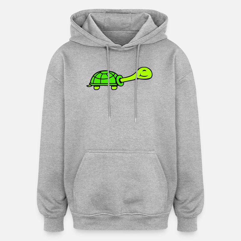 tortue mignonne souriante heureuse drôle - Sweat à capuche oversize unisexe - gris chiné