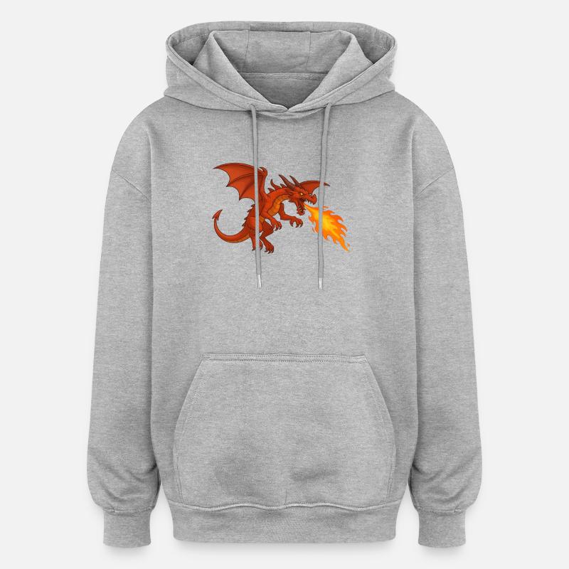 Dragon cracheur de feu - Illustration - Sweat à capuche oversize unisexe - gris chiné