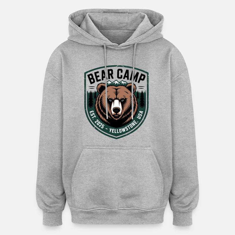 Bear Camp Patch, Yellowstone, États-Unis - Sweat à capuche oversize unisexe - gris chiné