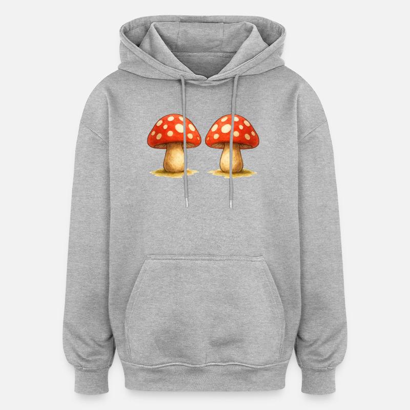 Bande dessinée champignon - Sweat à capuche oversize unisexe - gris chiné