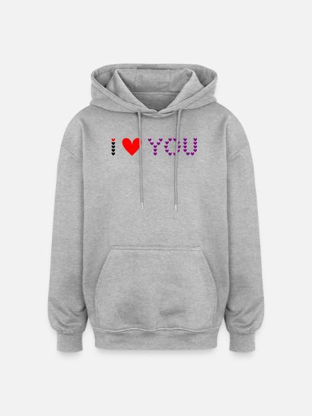 I love you - Heart Pattern - Oversized Unisex Hoodie - heather grey
