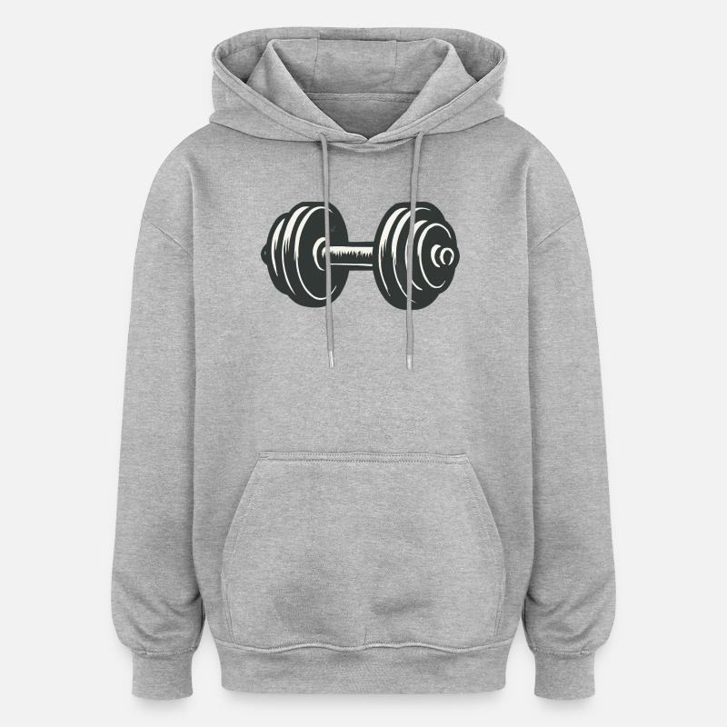 Hantel Kraft Workout Grafik - Oversized Unisex Hoodie - Grau meliert