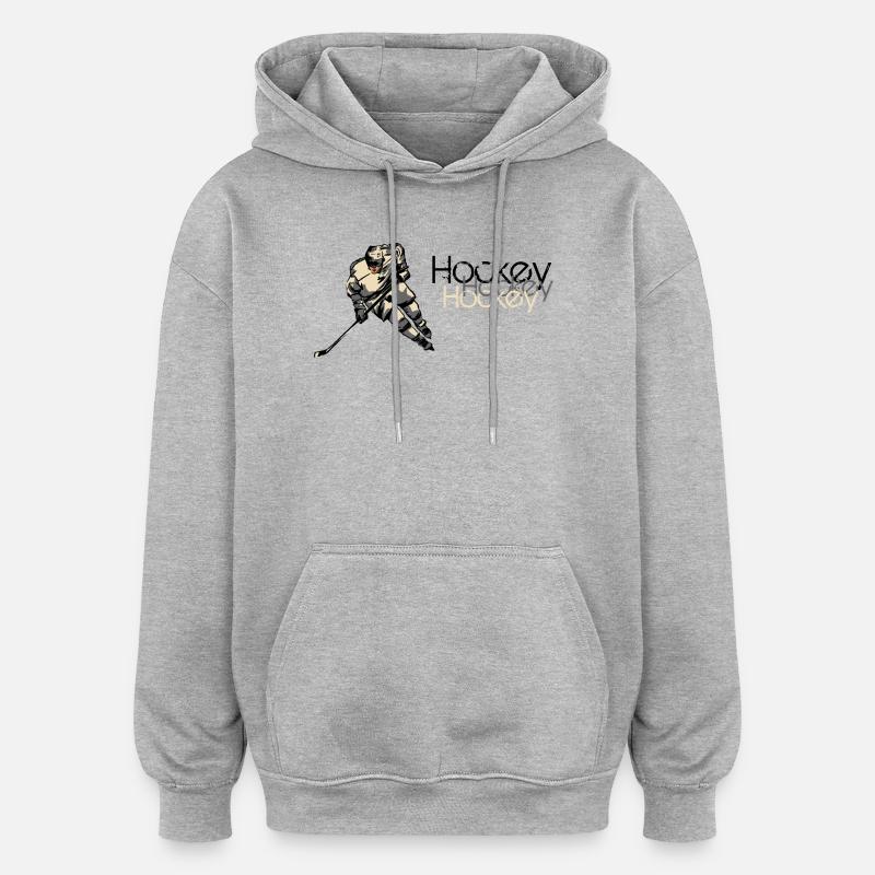 Illustration d’action de hockey sur glace - Sweat à capuche oversize unisexe - gris chiné