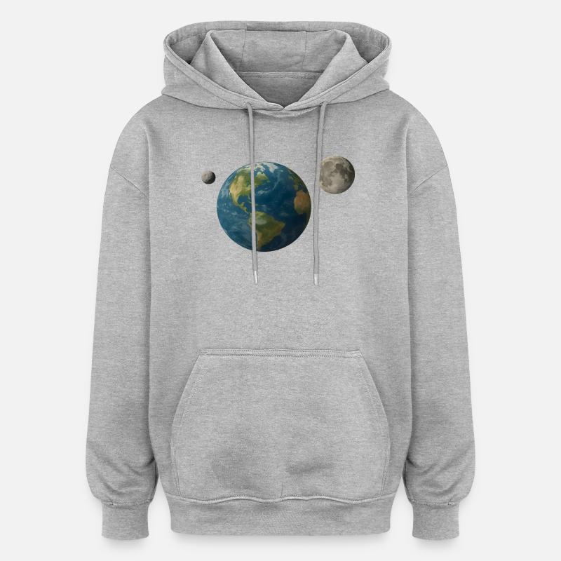 Terre avec deuxième lune 2025 PN7 - Sweat à capuche oversize unisexe - gris chiné
