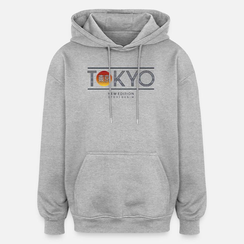 Motif Soleil Néon Tokyo - Sweat à capuche oversize unisexe - gris chiné