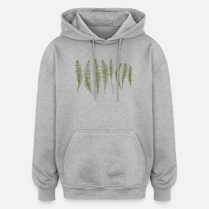 Silhouettes de feuilles d’achillée millefeuille - Sweat à capuche oversize unisexe - gris chiné