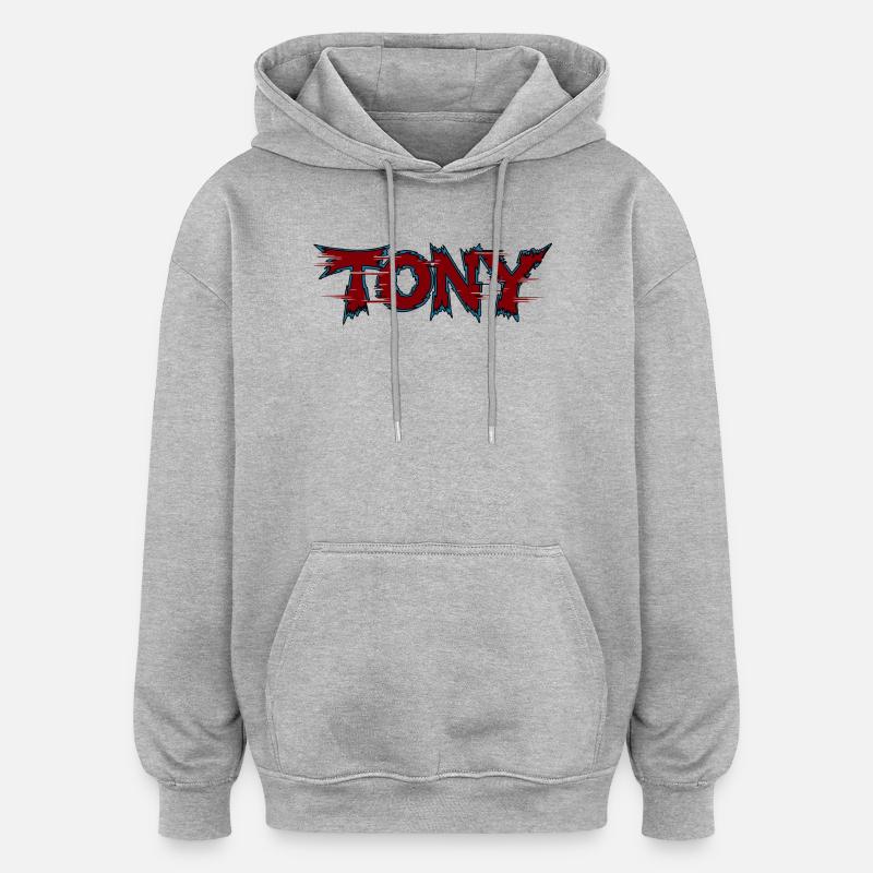 Tony Logo néon dentelé - Sweat à capuche oversize unisexe - gris chiné