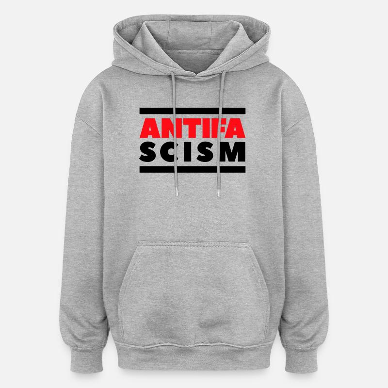 ANTIFA - Antifascisme - Sweat à capuche oversize unisexe - gris chiné