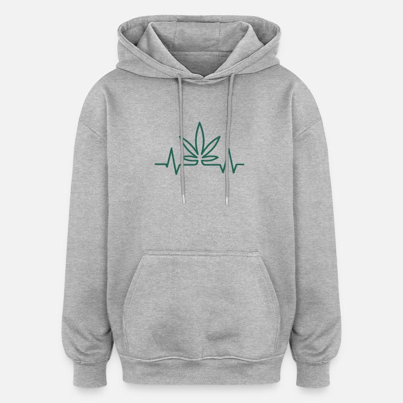 Herzschlag Hanfblatt - Oversized Unisex Hoodie - Grau meliert