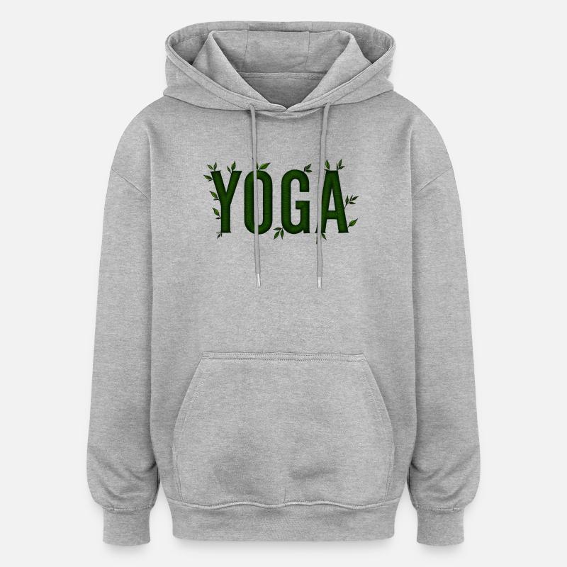 Yoga Vert Feuillage Texturé - Sweat à capuche oversize unisexe - gris chiné