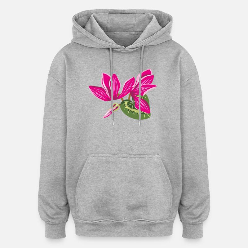 Bouquet de fleurs de cyclamens - Sweat à capuche oversize unisexe - gris chiné