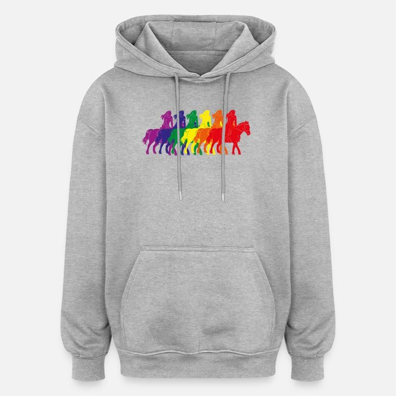 Silhouette de cavalier arc-en-ciel - Sweat à capuche oversize unisexe - gris chiné