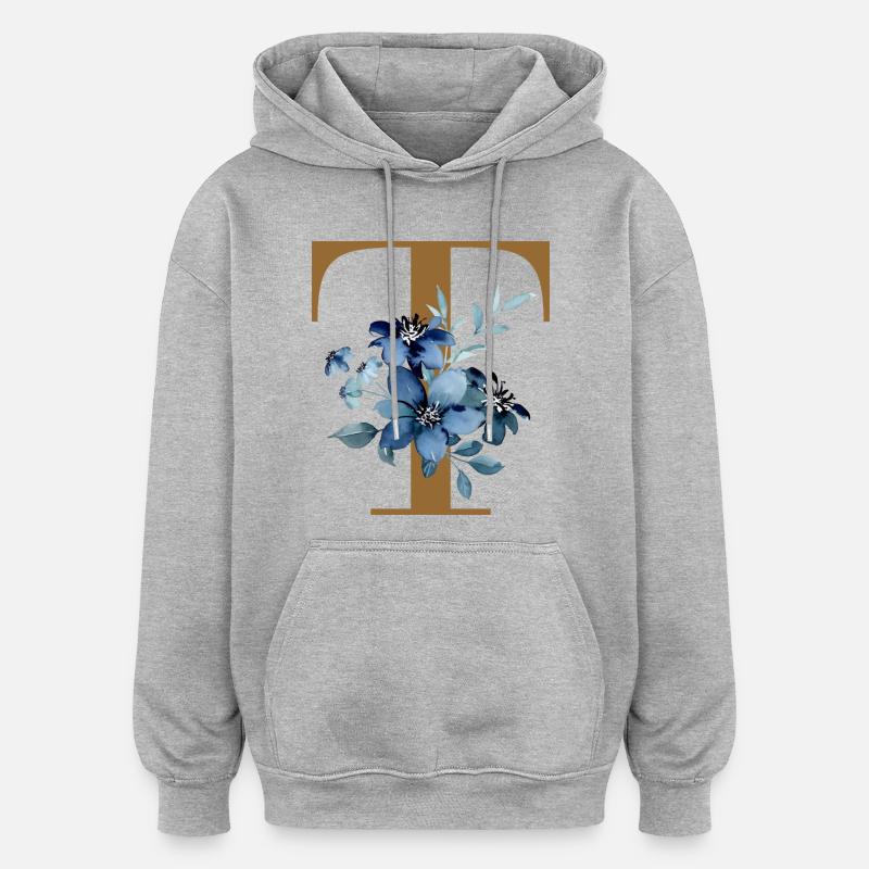 Fleur Bleue Monogramme T - Sweat à capuche oversize unisexe - gris chiné
