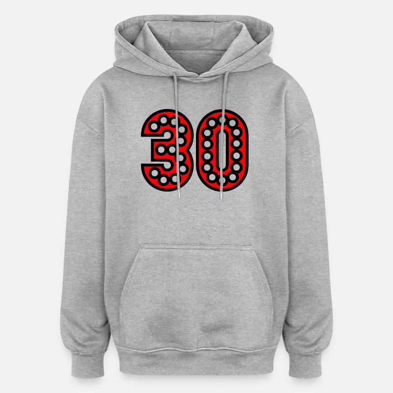 Chiffre 30 en perles rouges - Sweat à capuche oversize unisexe - gris chiné
