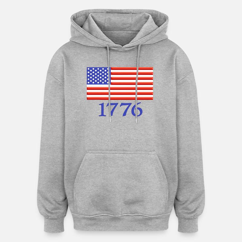 Drapeau américain de 1776 brodé - Sweat à capuche oversize unisexe - gris chiné