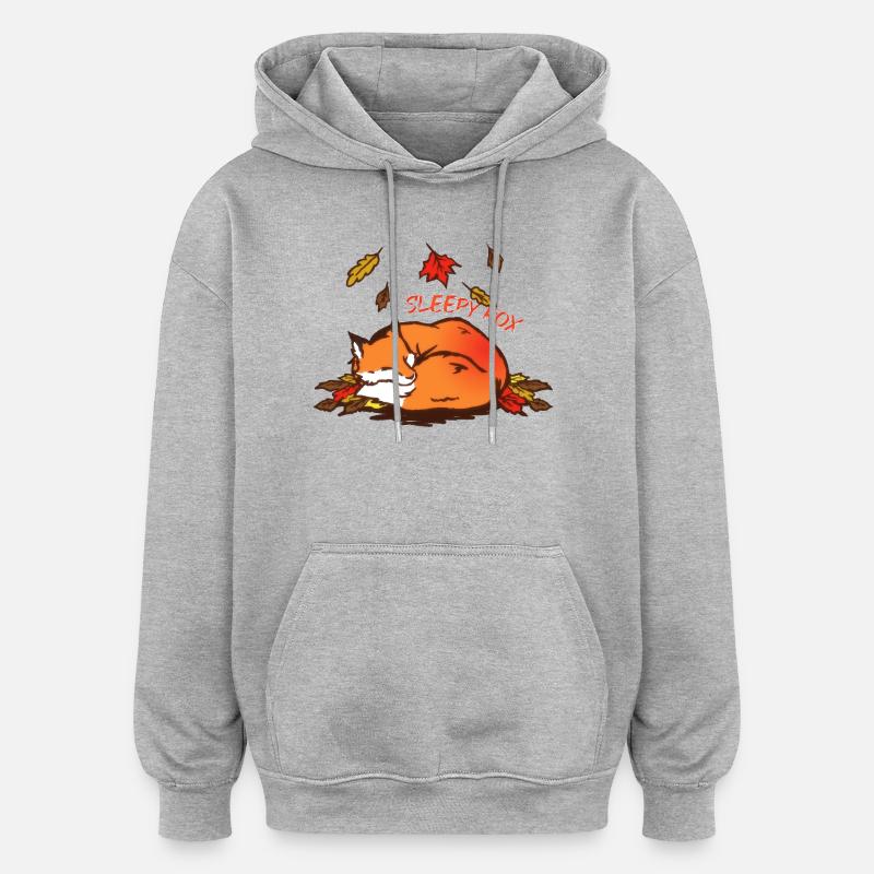 Schlafender Fuchs Herbsttraum Sleepy Fox - Oversized Unisex Hoodie - Grau meliert