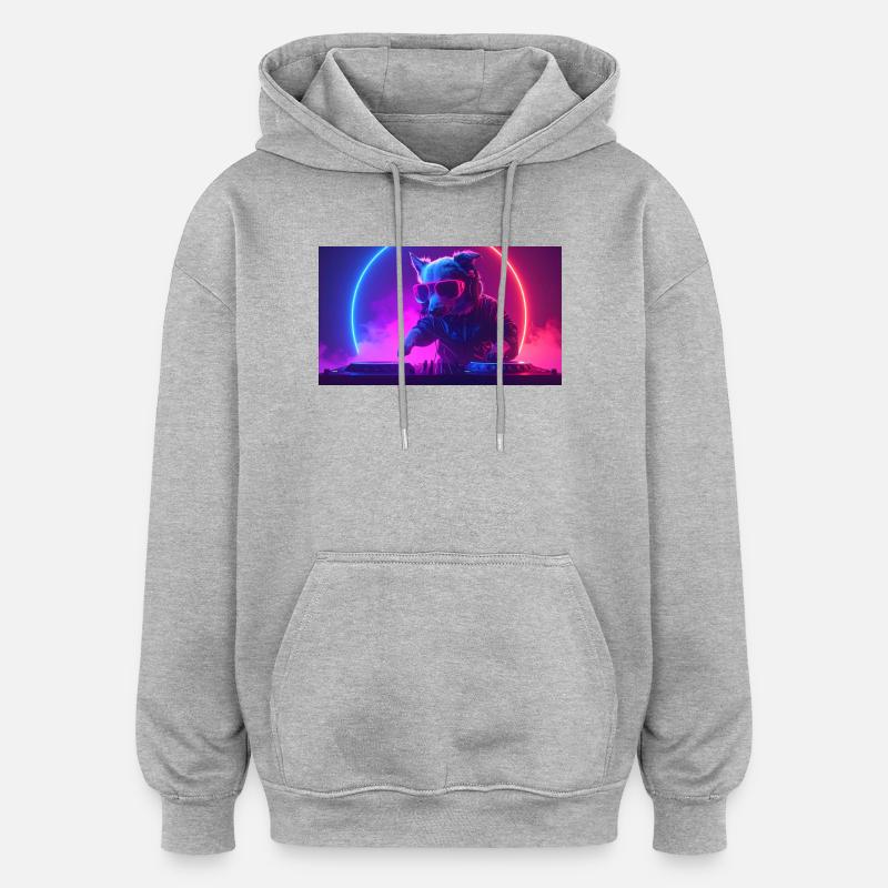 DJ Chien - Sweat à capuche oversize unisexe - gris chiné