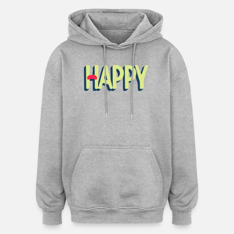Happy Text Design - Sweat à capuche oversize unisexe - gris chiné