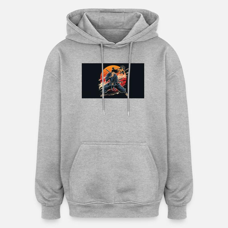 Samouraï au coucher du soleil - Sweat à capuche oversize unisexe - gris chiné