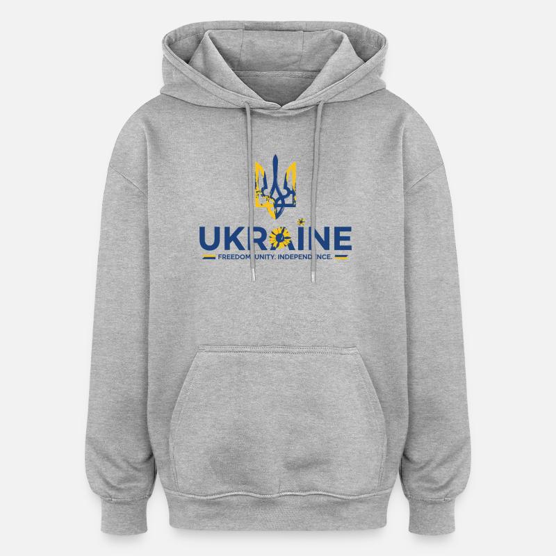 Trident Tournesol Drapeau de l’Ukraine - Sweat à capuche oversize unisexe - gris chiné