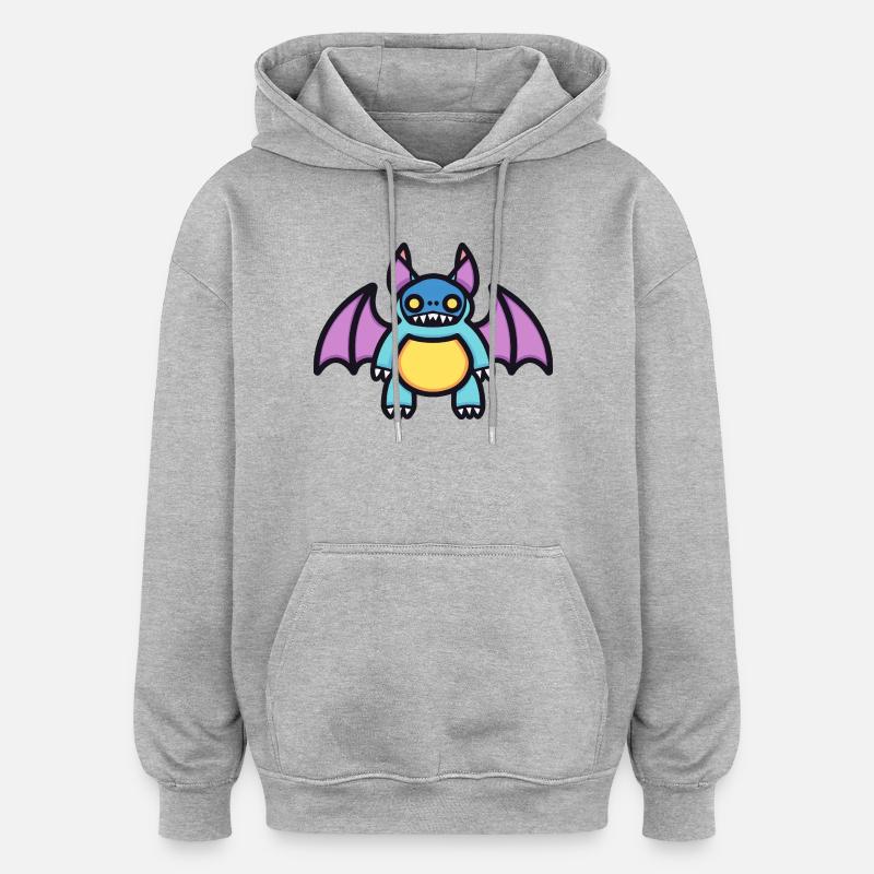 Chauve-souris Halloween Bande dessinée drôle - Sweat à capuche oversize unisexe - gris chiné