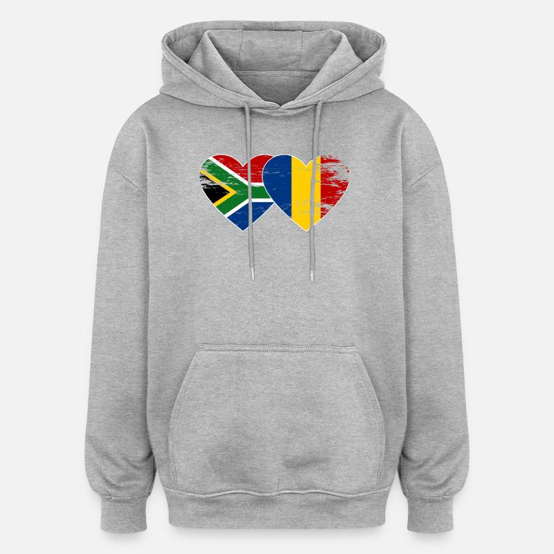 Afrique du Sud Roumanie Drapeaux Cœur - Sweat à capuche oversize unisexe - gris chiné