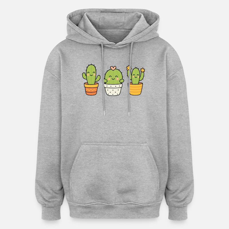Trio de cactus mignons - Sweat à capuche oversize unisexe - gris chiné