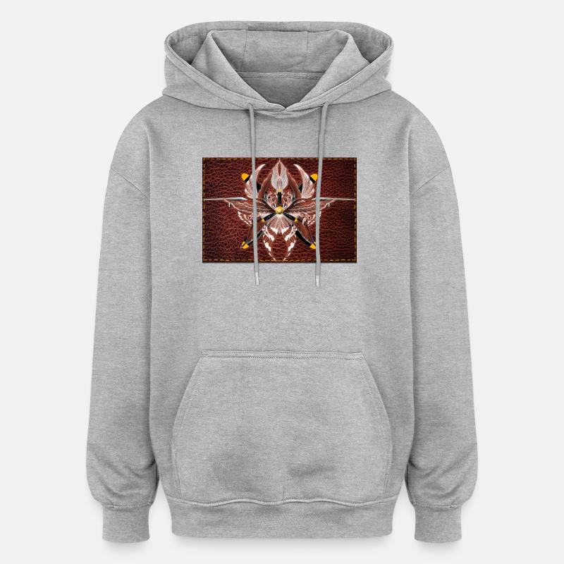 Firewing Mandala on Leather Look - Oversized Unisex Hoodie - heather grey