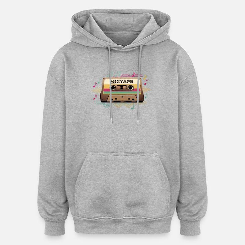 Mixtape rétro NeonNotes - Sweat à capuche oversize unisexe - gris chiné