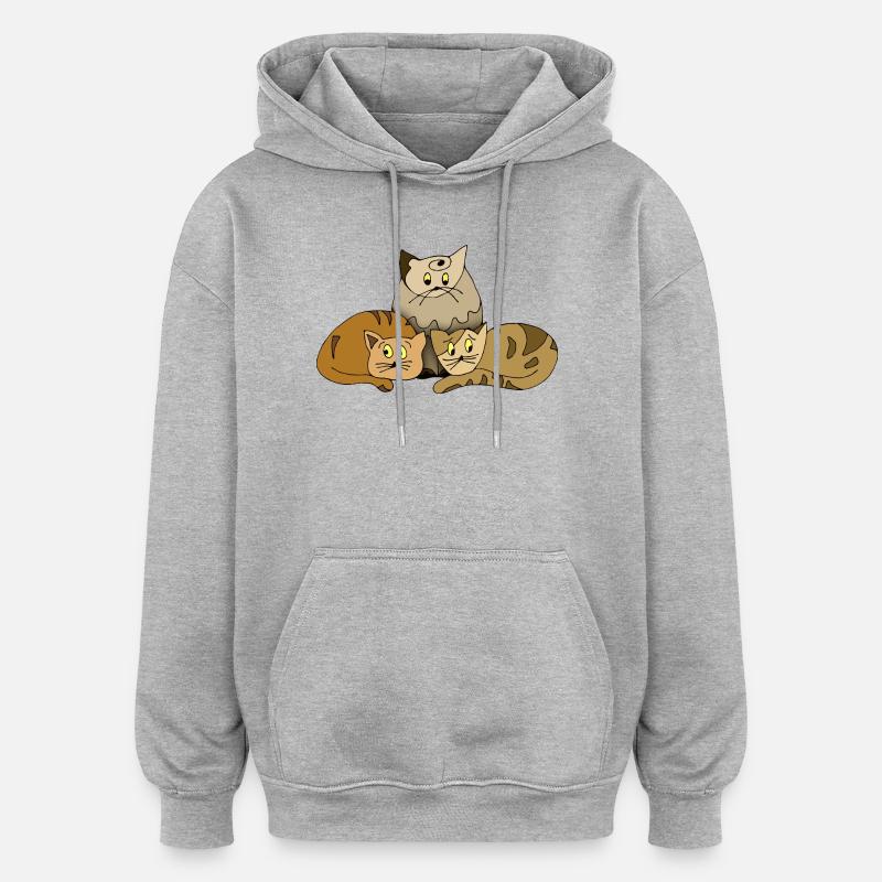 Chats - Sweat à capuche oversize unisexe - gris chiné