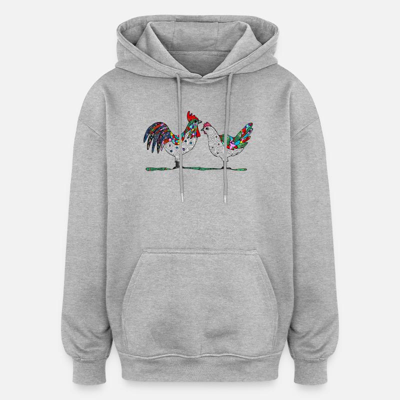 Coq et poule - Sweat à capuche oversize unisexe - gris chiné